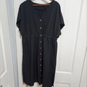 SHEIN Black Midi Dress with Button Detail